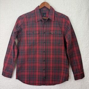 KR3W Shirt Mens XL Red Plaid Flannel Button Up Long Sleeve Cotton Pockets